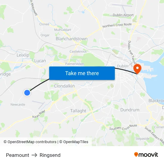 Peamount to Ringsend map