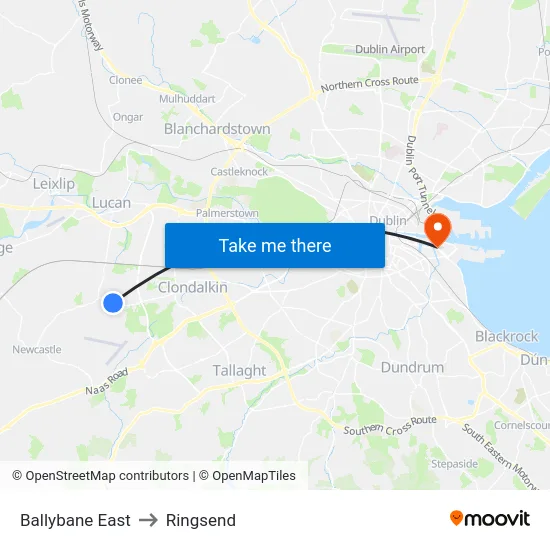 Ballybane East to Ringsend map
