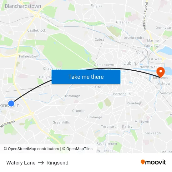 Watery Lane to Ringsend map