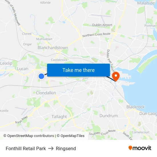 Fonthill Retail Park to Ringsend map