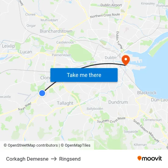 Corkagh Demesne to Ringsend map