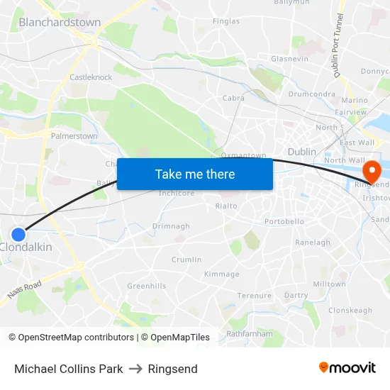 Michael Collins Park to Ringsend map