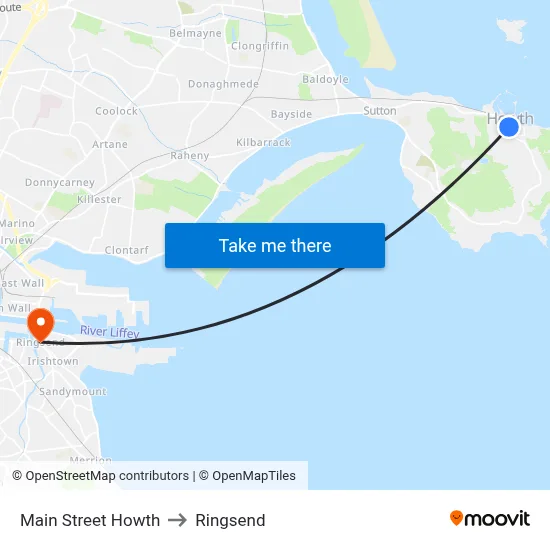 Main Street Howth to Ringsend map