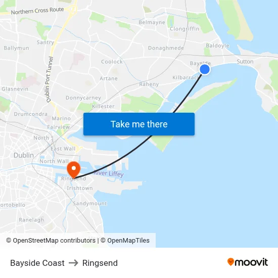 Bayside Coast to Ringsend map