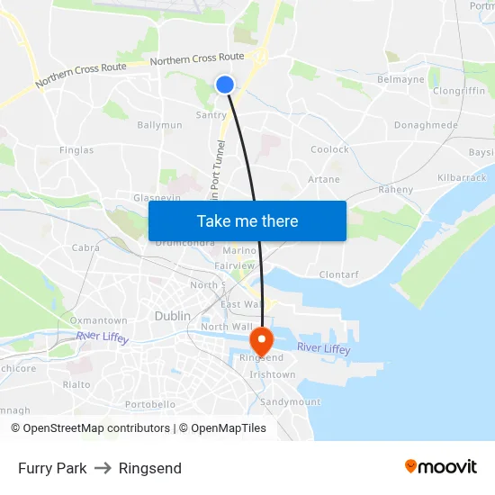 Furry Park to Ringsend map