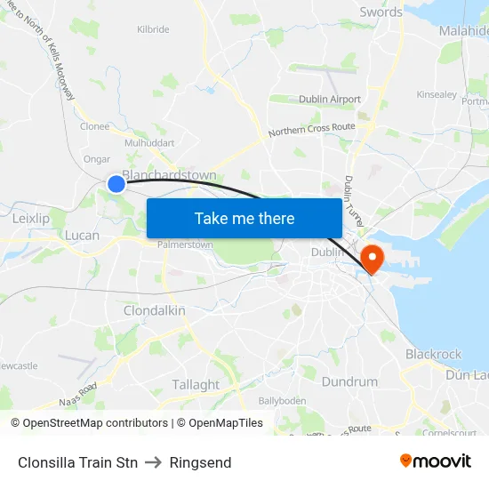 Clonsilla Train Stn to Ringsend map