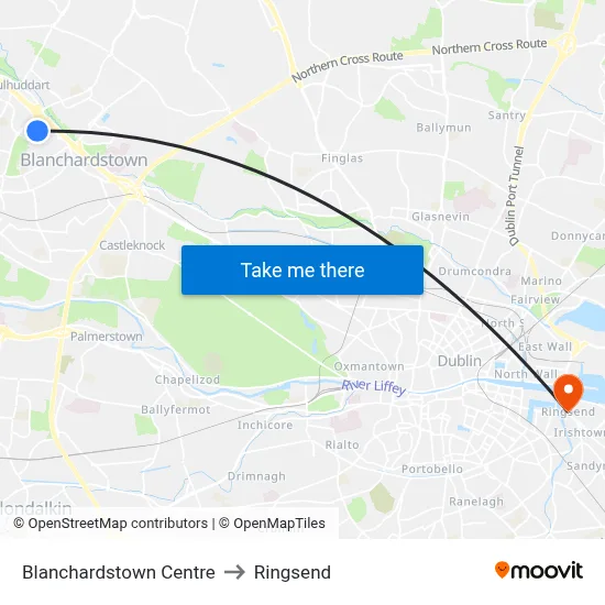 Blanchardstown Centre to Ringsend map