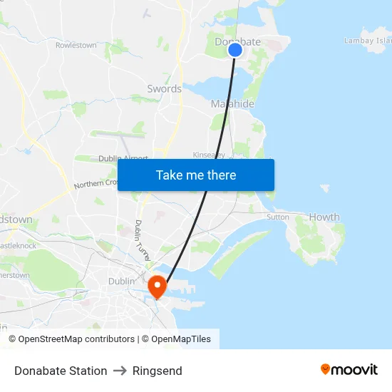 Donabate Station to Ringsend map