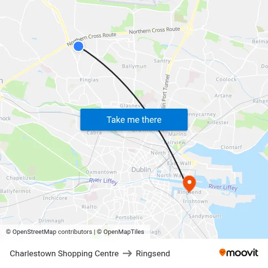Charlestown Shopping Centre to Ringsend map