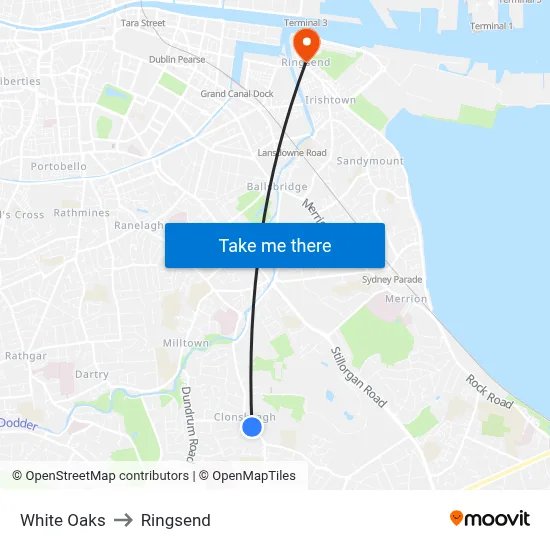 White Oaks to Ringsend map