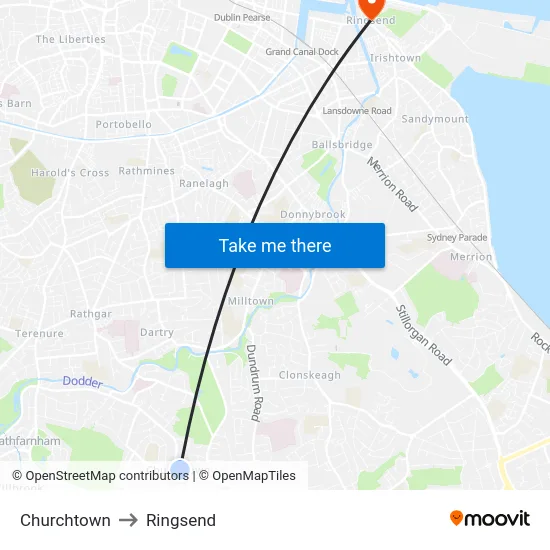 Churchtown to Ringsend map