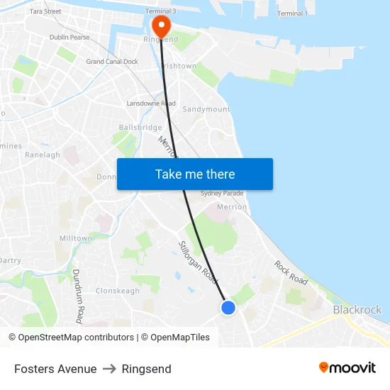 Fosters Avenue to Ringsend map