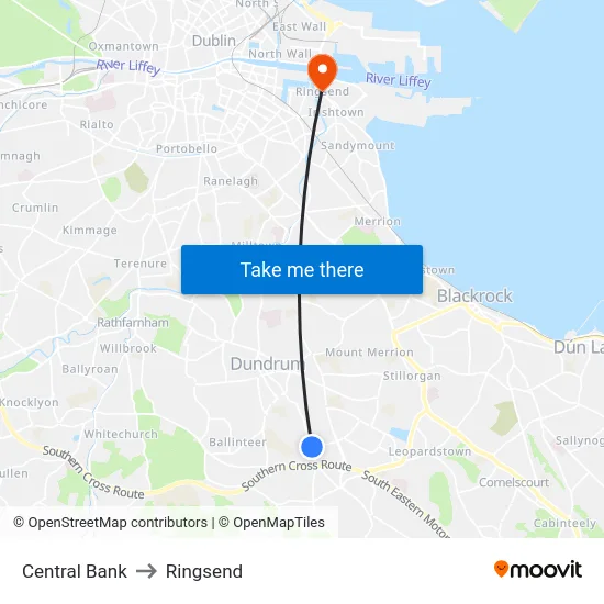Central Bank to Ringsend map