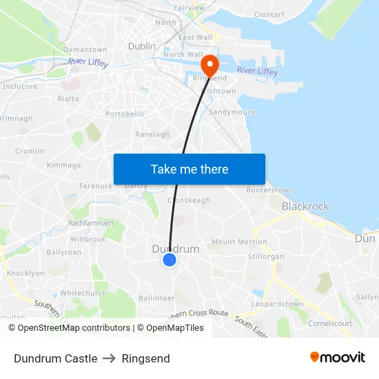 Dundrum Castle to Ringsend map