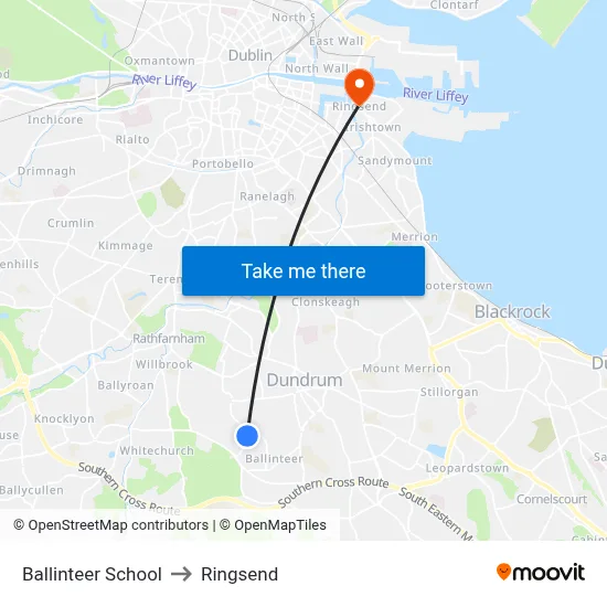 Ballinteer School to Ringsend map