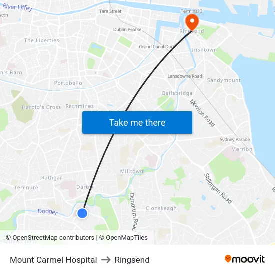 Mount Carmel Hospital to Ringsend map