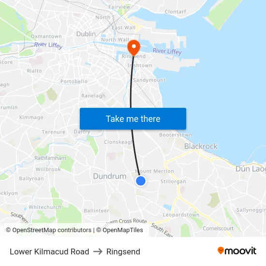 Lower Kilmacud Road to Ringsend map