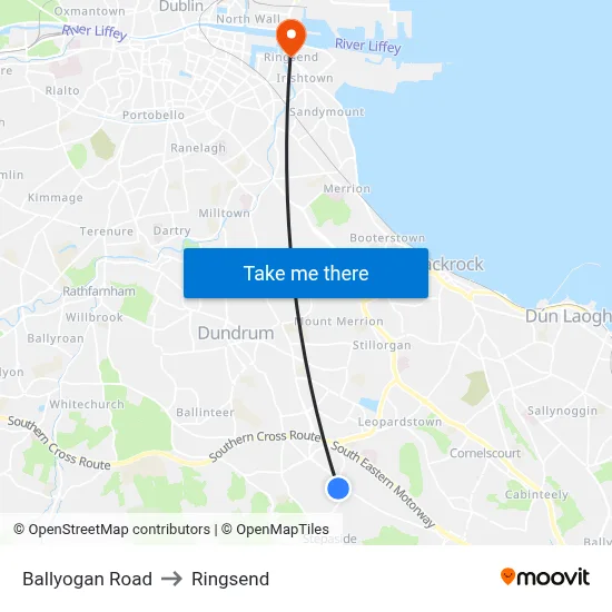 Ballyogan Road to Ringsend map
