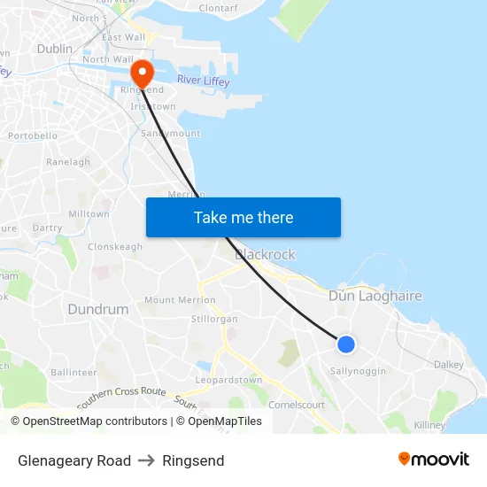 Glenageary Road to Ringsend map