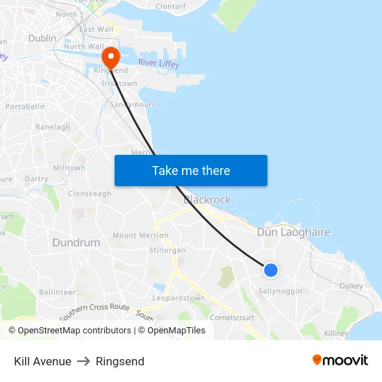Kill Avenue to Ringsend map
