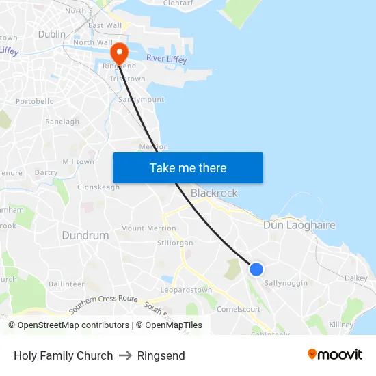 Holy Family Church to Ringsend map