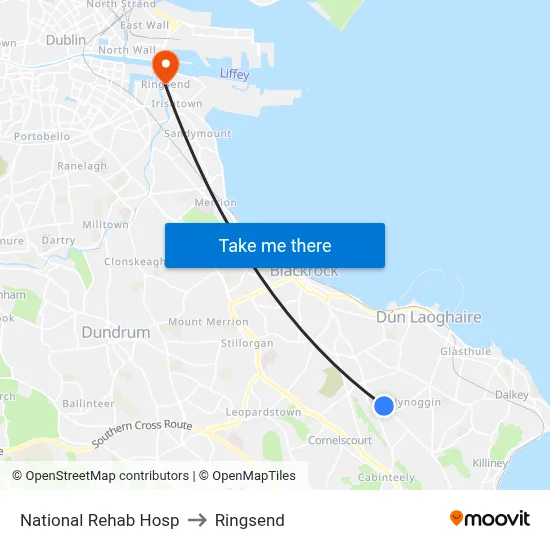 National Rehab Hosp to Ringsend map