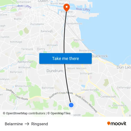 Belarmine to Ringsend map