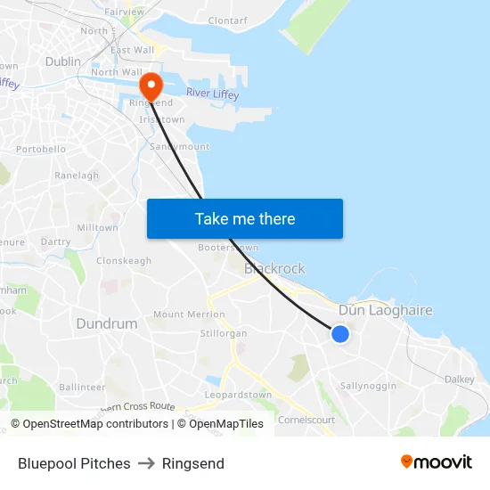 Bluepool Pitches to Ringsend map
