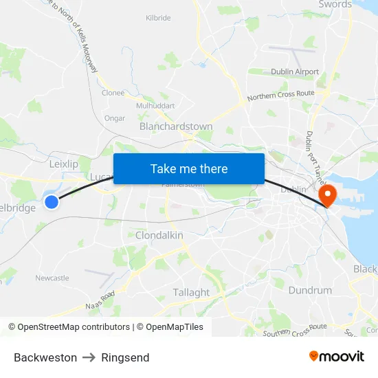 Backweston to Ringsend map