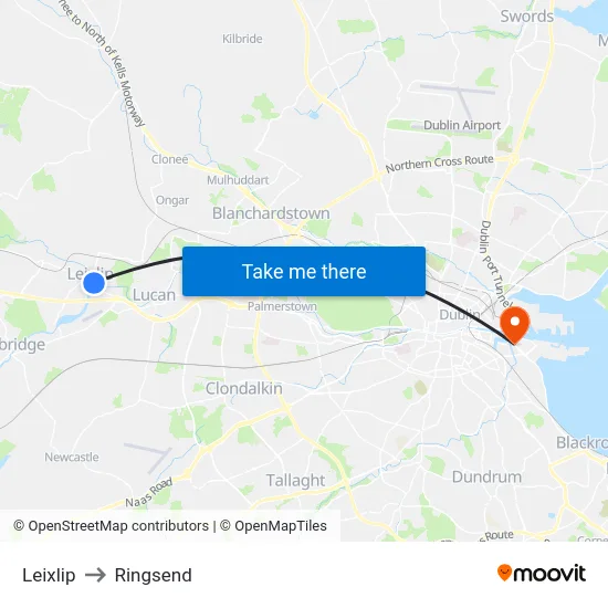 Leixlip to Ringsend map