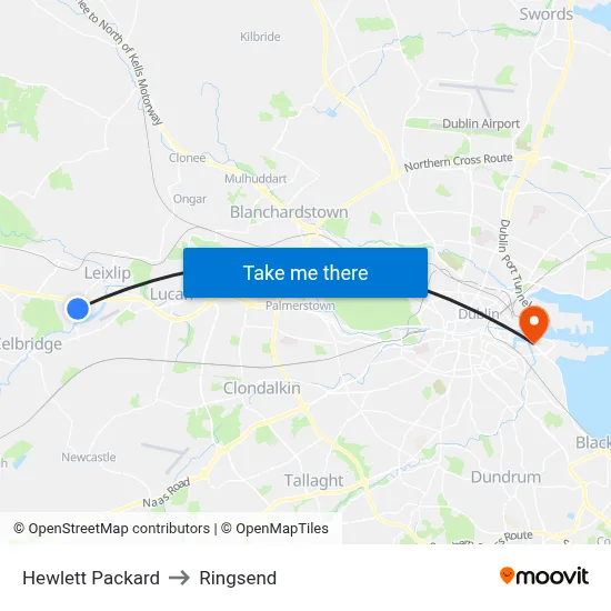 Hewlett Packard to Ringsend map