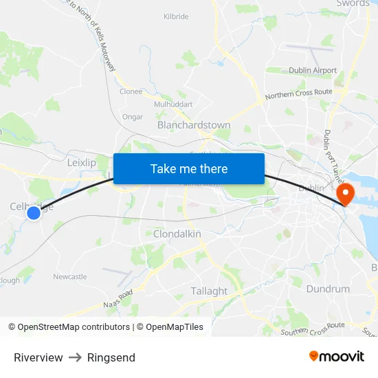 Riverview to Ringsend map