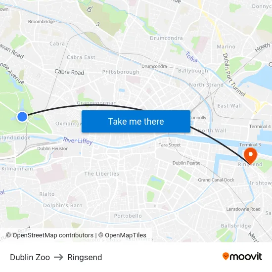 Dublin Zoo to Ringsend map