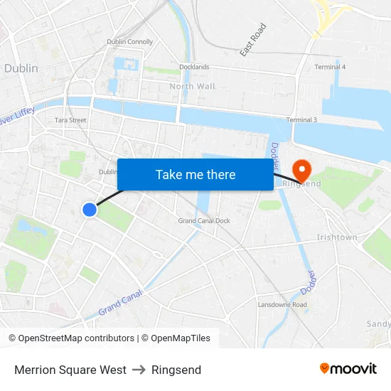 Merrion Square West to Ringsend map