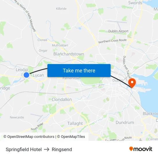 Springfield Hotel to Ringsend map