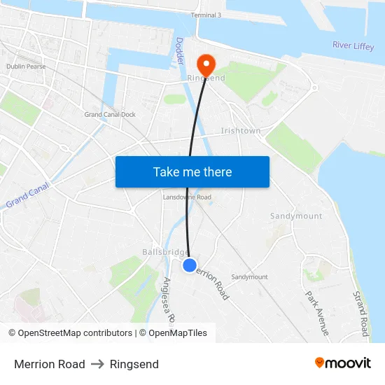 Merrion Road to Ringsend map