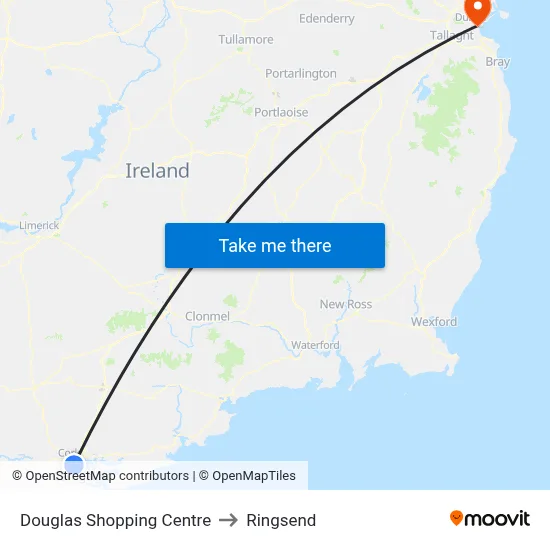Douglas Shopping Centre to Ringsend map