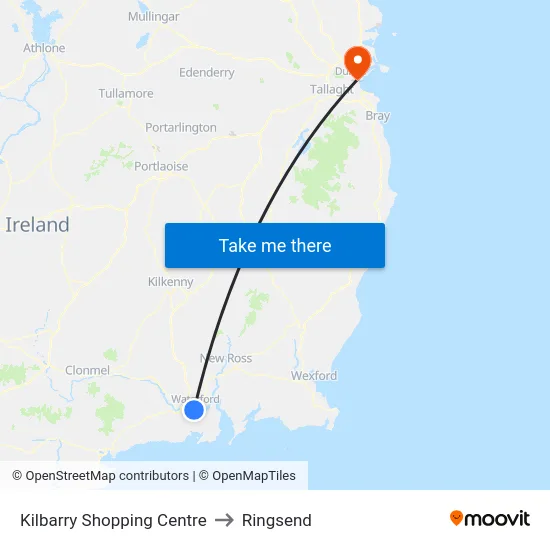 Kilbarry Shopping Centre to Ringsend map