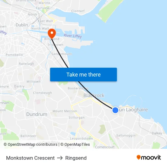 Monkstown Crescent to Ringsend map