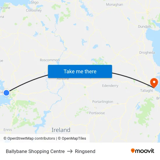 Ballybane Shopping Centre to Ringsend map