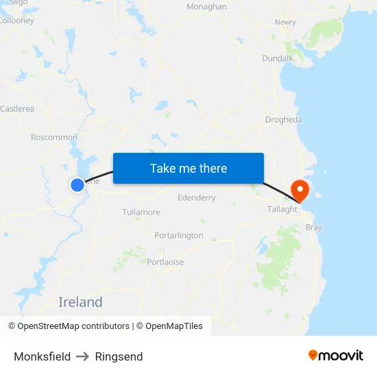 Monksfield to Ringsend map