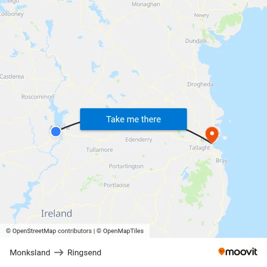Monksland to Ringsend map