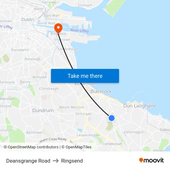 Deansgrange Road to Ringsend map