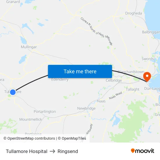 Tullamore Hospital to Ringsend map