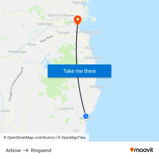 Arklow to Ringsend map
