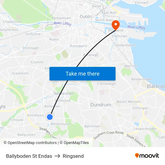 Ballyboden St Endas to Ringsend map