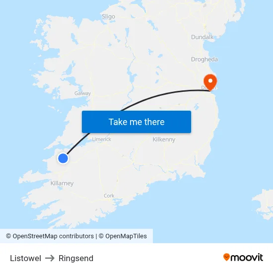 Listowel to Ringsend map