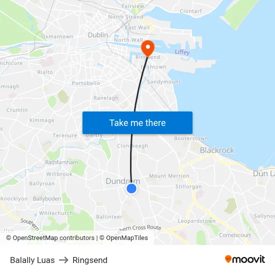 Balally Luas to Ringsend map