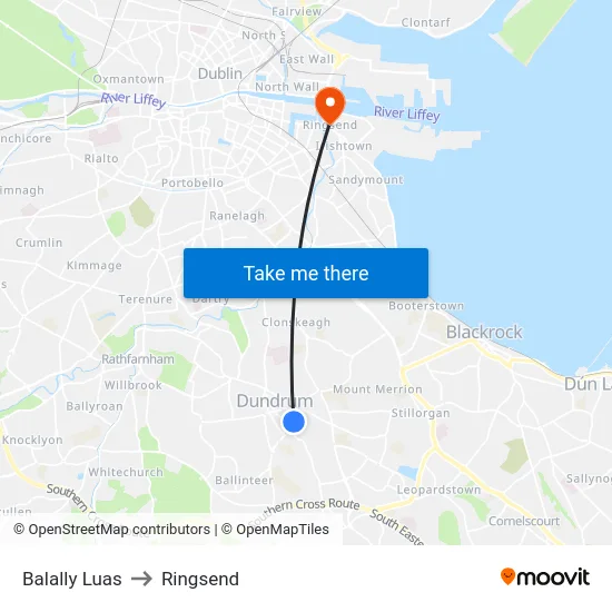 Balally Luas to Ringsend map