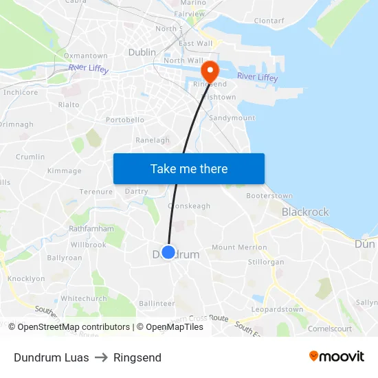 Dundrum Luas to Ringsend map